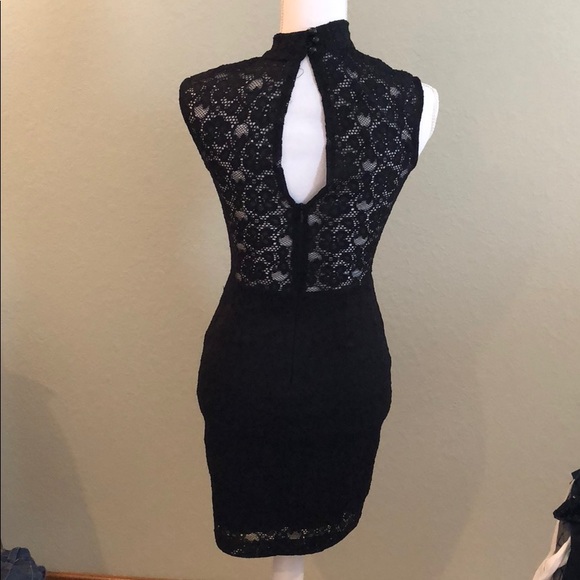 LBD black lace dress high neck size small - Picture 2 of 2